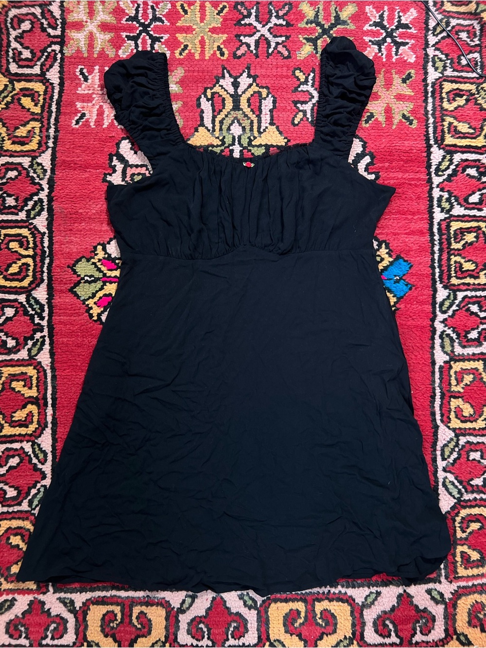Black Ruffled Strap Mini Dress